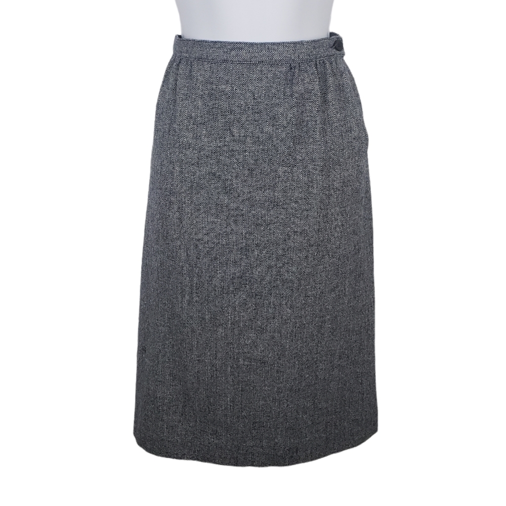 Vintage Pendleton 100% Virgin Wool Navy Blue and White Herringbone Pencil Skirt